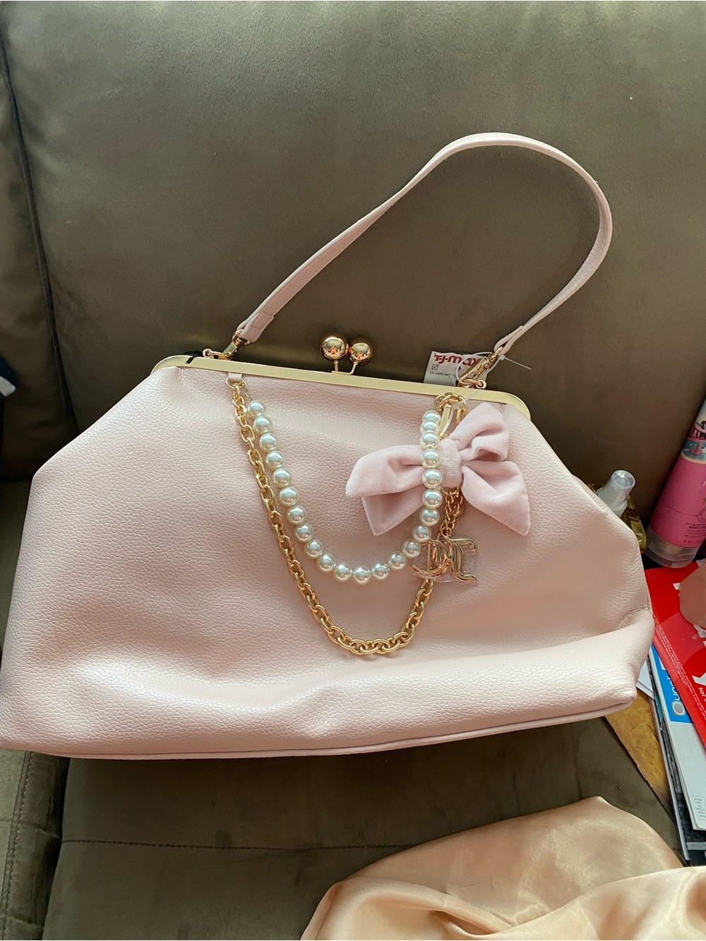 Juicy Couture Light Pink Pearl-Trim Bow Satchel